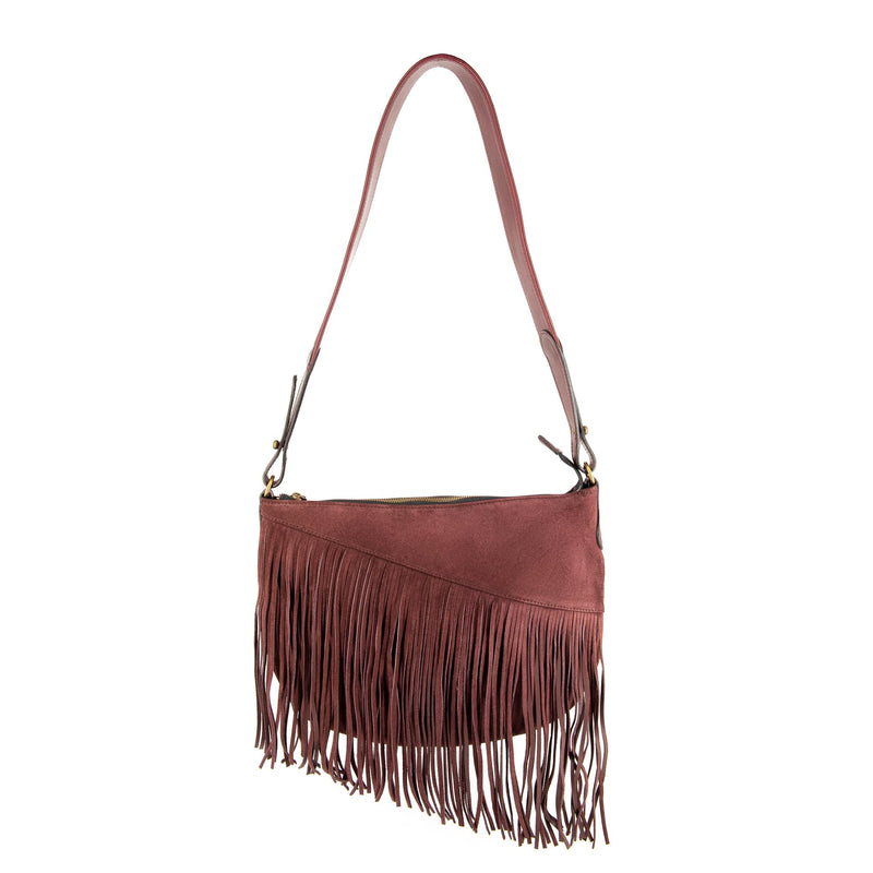 HALFMOON BAG CON FRANGE BORDEAUX