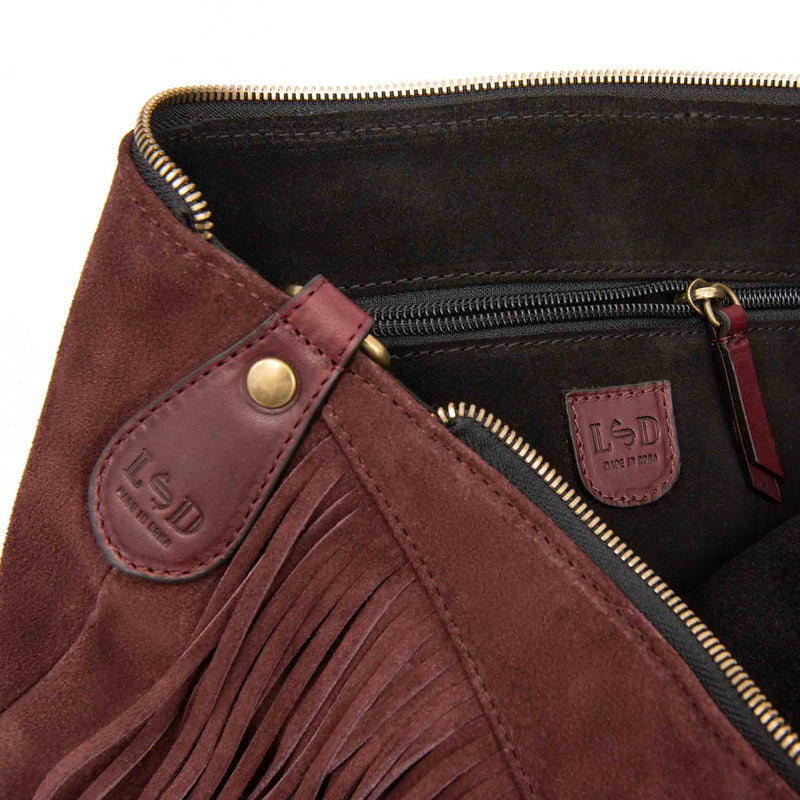 HALFMOON BAG CON FRANGE BORDEAUX